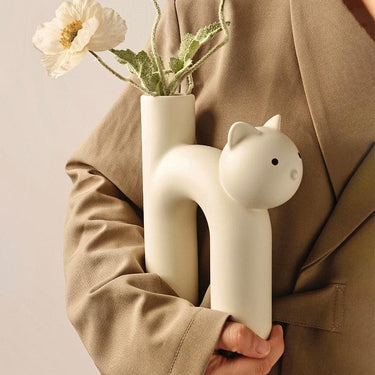 Cat Head White Flower Vase Vases KittyNook Cat Company